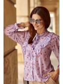 Chiffon shirt with flowers, purple 8100 - Online store - Boutique